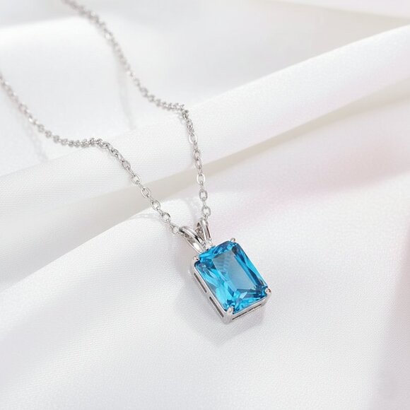 9.72 Carat Swiss Sea Blue Simulated Topaz Sapphire Aquamarine Necklace NWOT - Picture 7 of 8